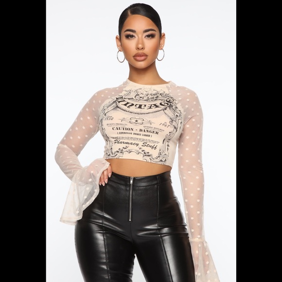 VINTAGE Flare Sleeves Apricot Crop Shirt - Picture 1 of 12